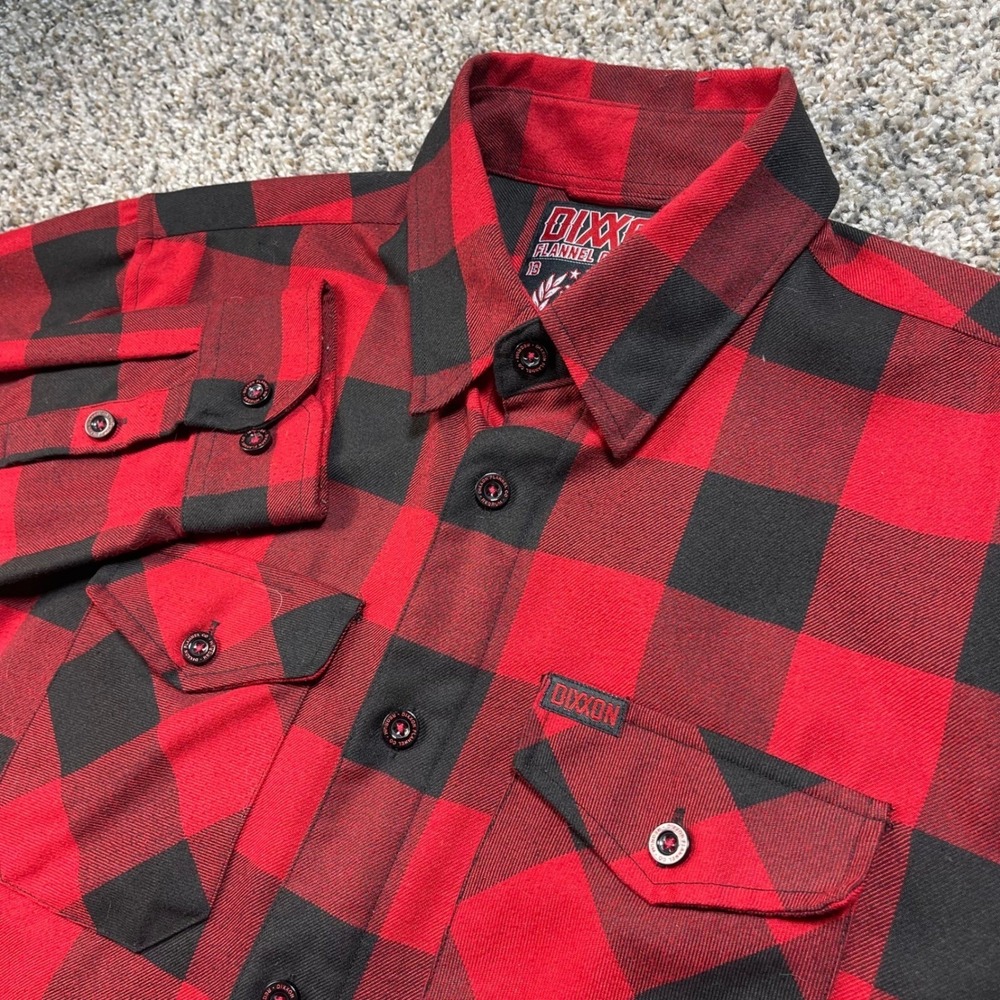 Dixxon Flannel Company Redrum Plaid Flannel Shirt Men's LT Red‎ Black Button Up